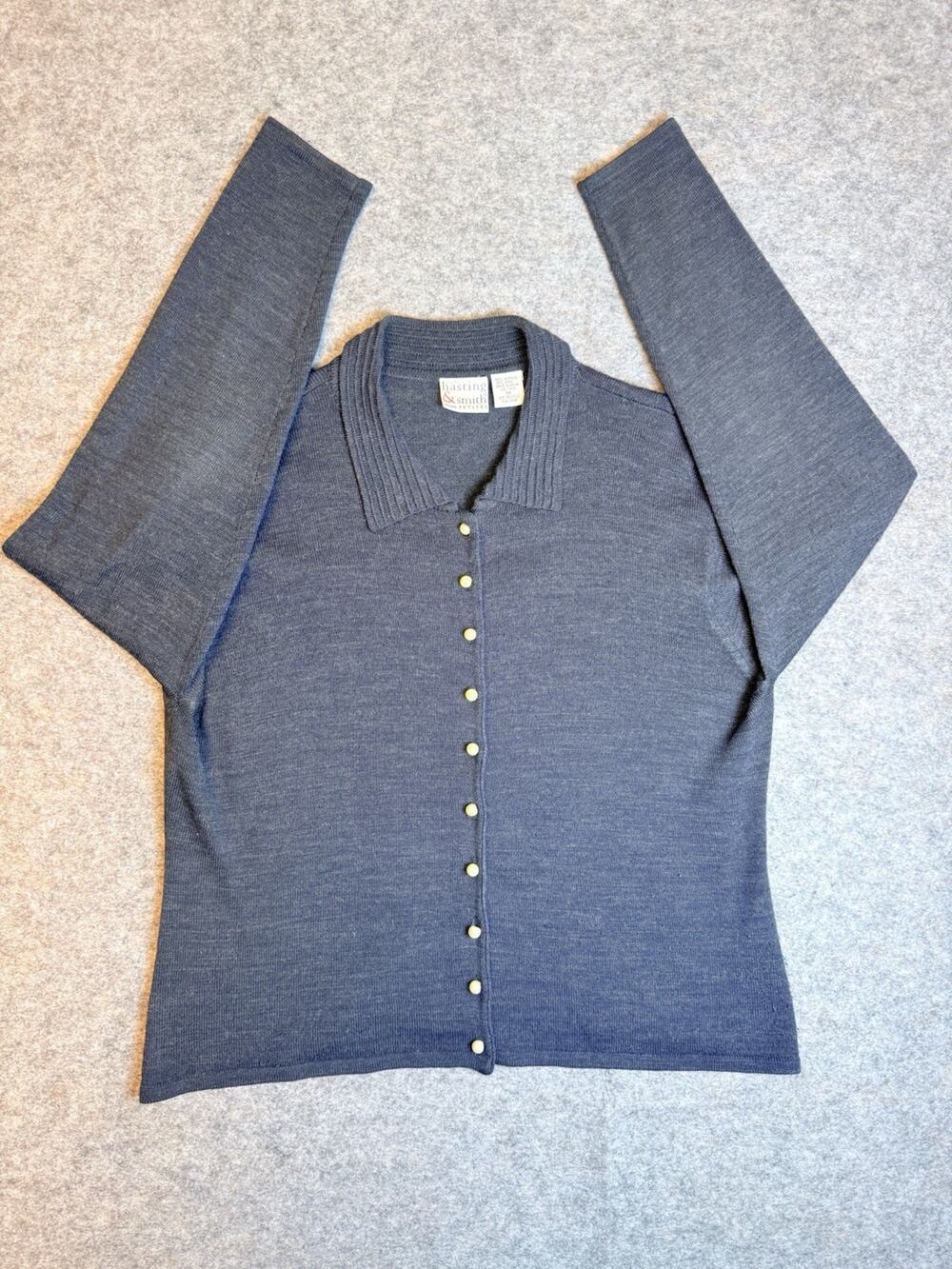 Vintage Hasting & Smith Petites Cardigan Sweater Navy Blue Women's Size M